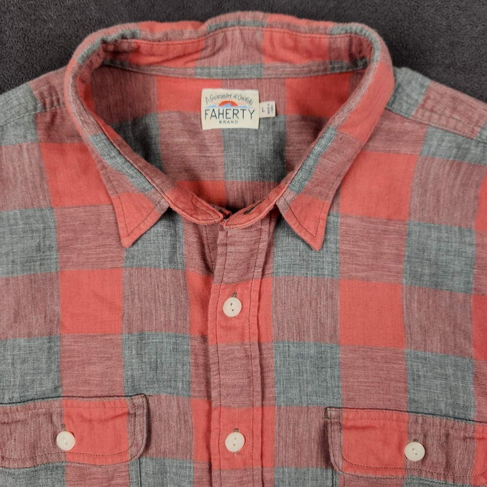 Faherty Belmar Reversible Shirt Mens‎ Large Pink Gray Buffalo Check Button Down